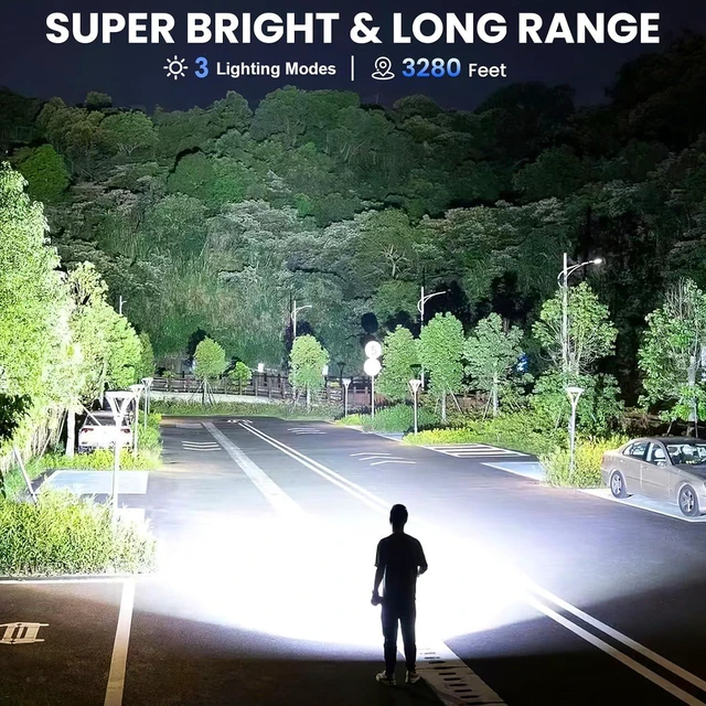 Alt view image 9 of 14 - 3 Pack Rechargeable Flashlights High Lumens 90 000 Lumen Super Bright Led Flashlight with Adjustable 3 Modes & Power Display Brightest Handheld Waterproof Flash Lights for Home Camping Hiking