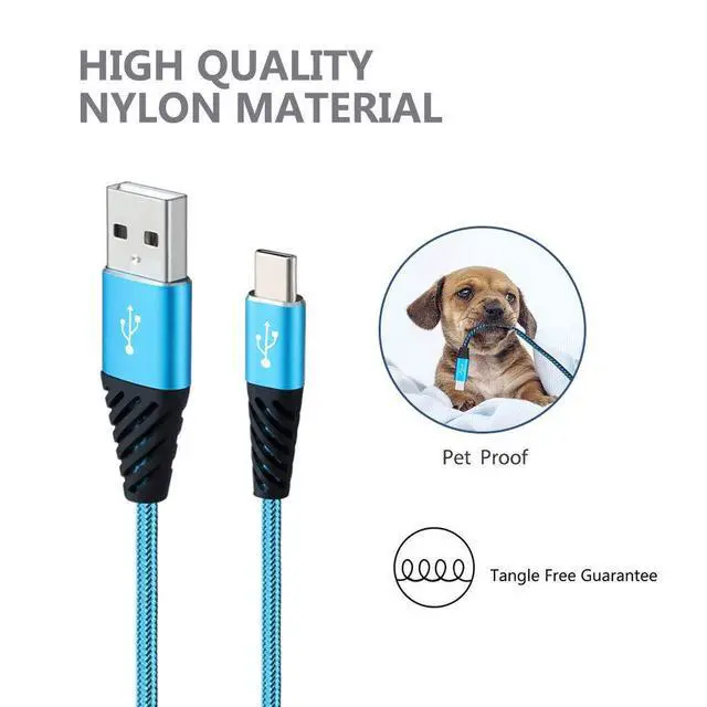 Alt view image 11 of 14 - Type C Charger Cable 10FT 4-Pack Fast Charging Cord USB A to USB C Cell Phone Charger Nylon Braided Compatible with Galaxy S10 S9 S8 Note 10 9 Pixel LG V30