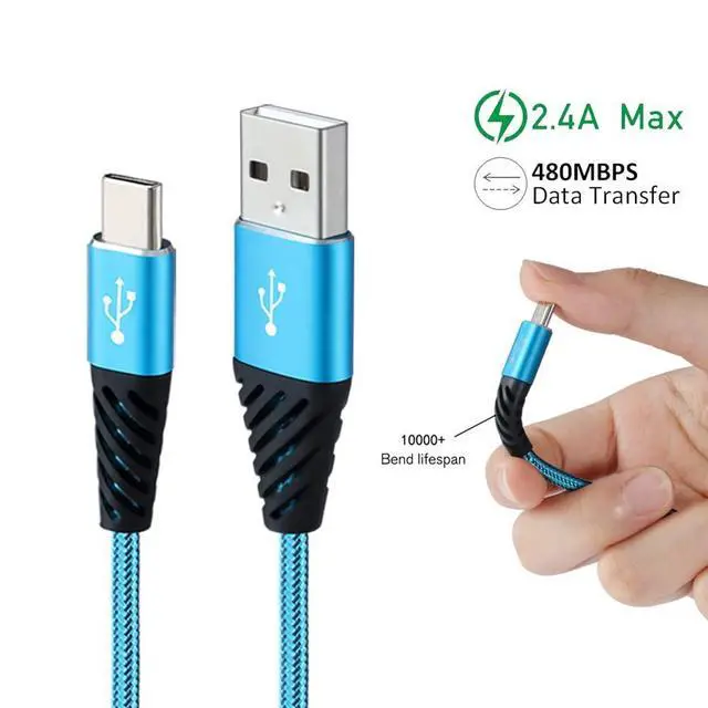 Alt view image 10 of 14 - Type C Charger Cable 10FT 4-Pack Fast Charging Cord USB A to USB C Cell Phone Charger Nylon Braided Compatible with Galaxy S10 S9 S8 Note 10 9 Pixel LG V30