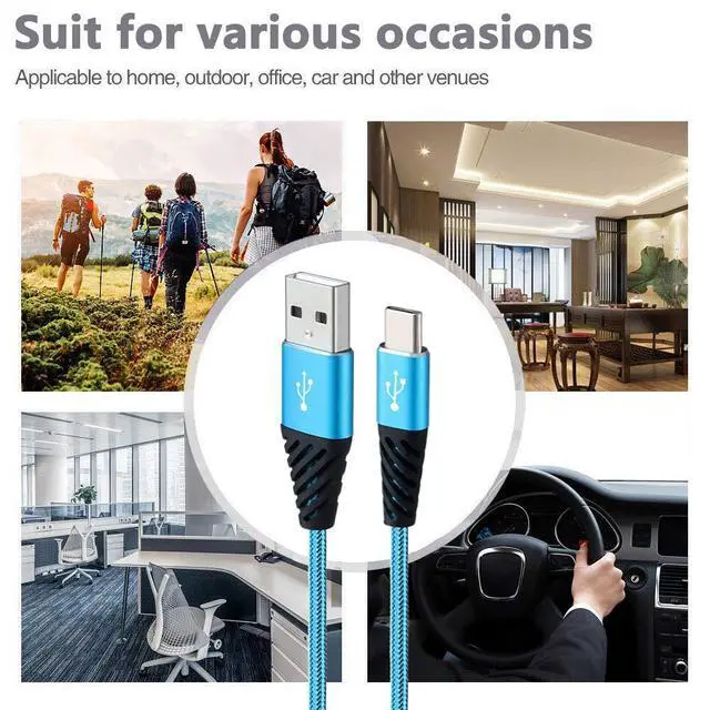 Alt view image 13 of 14 - Type C Charger Cable 10FT 4-Pack Fast Charging Cord USB A to USB C Cell Phone Charger Nylon Braided Compatible with Galaxy S10 S9 S8 Note 10 9 Pixel LG V30