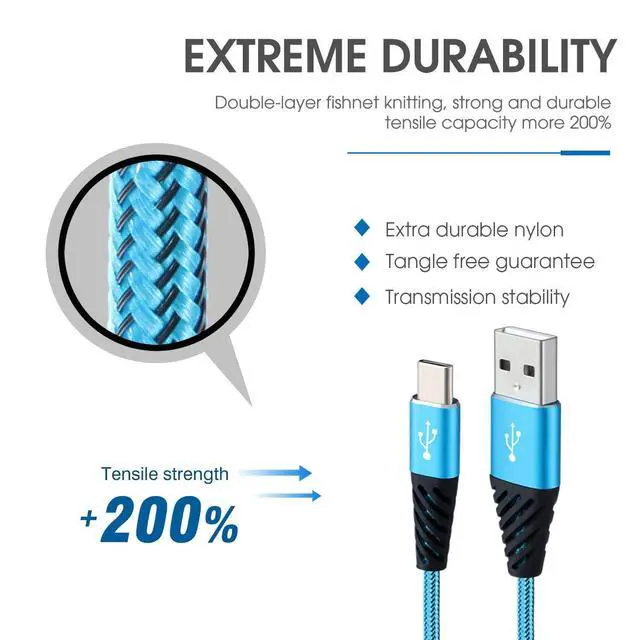 Alt view image 14 of 14 - Type C Charger Cable 10FT 4-Pack Fast Charging Cord USB A to USB C Cell Phone Charger Nylon Braided Compatible with Galaxy S10 S9 S8 Note 10 9 Pixel LG V30