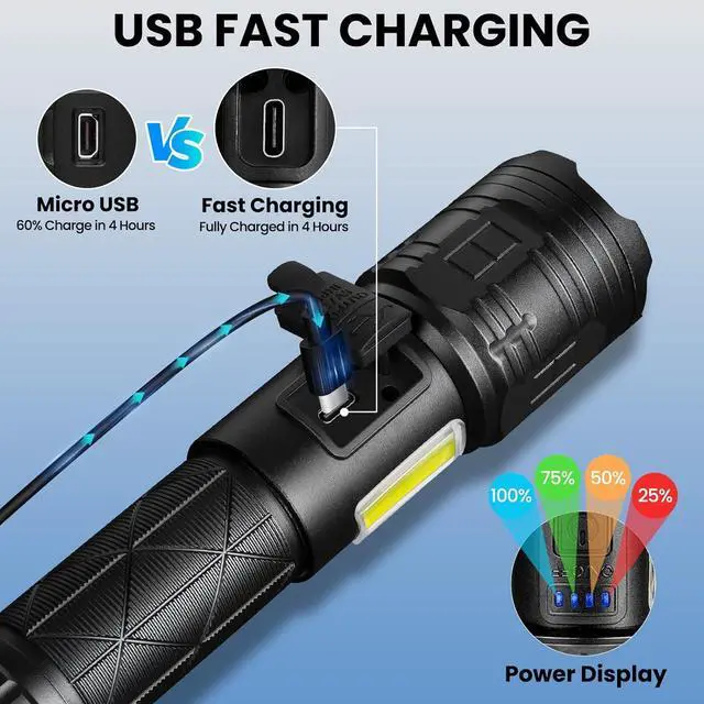 Alt view image 11 of 14 - Rechargeable LED Flashlights High Lumens 990000 Lumen Super Bright Flashlight with 7 Modes & Waterproof Powerful USB Rechargeable Handheld Flash Light for Camping Home Black