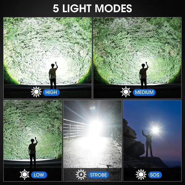 Alt view image 12 of 14 - 3 Pack Flashlights High Lumens - 90 000 Lumen Super Bright Rechargeable Flashlight with 5 Light Modes High Powered 5000 ?Ah LED Flash Light for Home IPX7 Waterproof for Camping
