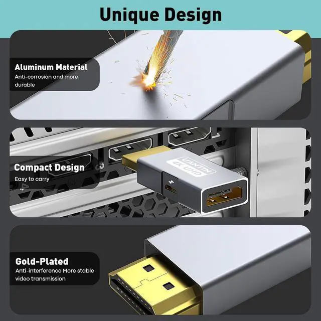 Alt view image 11 of 14 - HDMI to DisplayPort Adapter (4K 60Hz 1080p 120Hz) Uni-Directional HDMI Male to DP Female Converter for Monitor Compatible with GPU Laptop AMD NVIDIA PS5 Xbox and More - 1 Pack