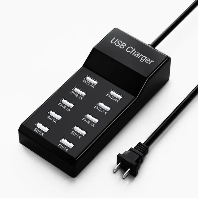 Alt view image 8 of 14 - USB Charging Station 50w10A 10-Port Charger, Multiport Charger Hub, Compatible with iPhone, Galaxy, iPad Tablet, and Other DevicesBlack