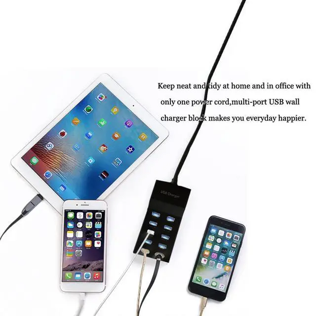 Alt view image 14 of 14 - USB Charging Station 50w10A 10-Port Charger, Multiport Charger Hub, Compatible with iPhone, Galaxy, iPad Tablet, and Other DevicesBlack