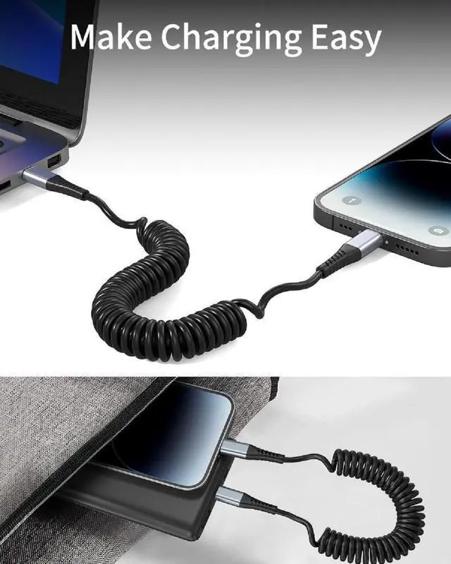 Alt view image 12 of 12 - Coiled Lightning Cable 2 Pack Retractable iPhone Charger Cord for Car USB to Lightning Cable Fast Charging Compatible with CarPlay iPhone 14 13 12 11 Pro Max Mini 10 8 Plus XR SE AirPods