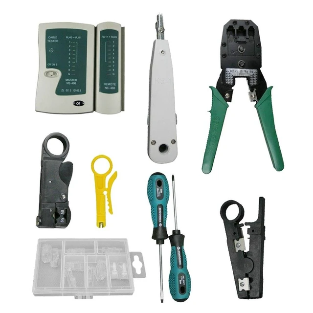 Alt view image 6 of 8 - 9 Pcs Computer Network Maintenance Repair Tool Kit LAN Cable Cable Tester Wire Stripper Screwdriver RJ45 Connector Tools