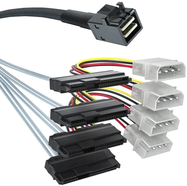 Alt view image 12 of 18 - MiniSAS HD SFF-8643 to 4xSFF-8482 Fan-Out SAS Cable with IDE Molex SATA Power for Raid Controller to Hard Drive, 12Gb/s, 0.5m(1.6ft)