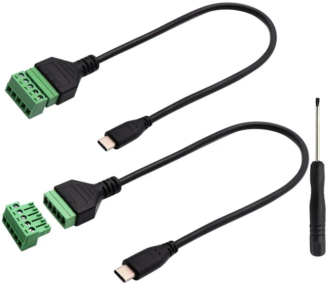 Alt view image 12 of 18 - Type C USB Screw Terminal Block Connector Cable 2.0 Type C USB Male Plug to 5 Pin Way Female Bolt Screw with Shield terminals Pluggable Type Adapter Connector Converter Cable30CM2Pack Male