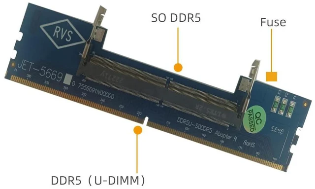 Alt view image 8 of 10 - Laptop DDR5 RAM to SO DDR5 U-DIMM Desktop Adapter Card, Memory Tester SO DDR5 to DDR5 U-DIMM Converter