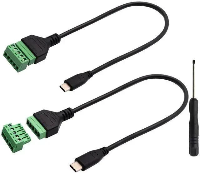 Alt view image 18 of 18 - Type C USB Screw Terminal Block Connector Cable 2.0 Type C USB Male Plug to 5 Pin Way Female Bolt Screw with Shield terminals Pluggable Type Adapter Connector Converter Cable30CM2Pack Male