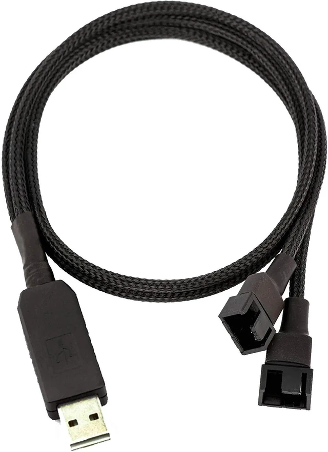 Alt view image 9 of 15 - USB 12V to Dual 4 Pin or 3 Pin PC Fan Sleeved Power Adapter Cable 25 Inches