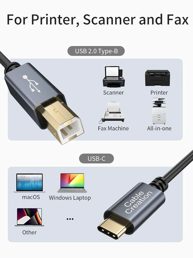 Alt view image 20 of 20 - CableCreation USB B to USB C Printer Cable 3.3FT, USB-C to USB B Printer Cord for MacBook Pro, Air, MIDI Cable for Yamaha Casio Digital Piano MIDI Controller DJ Controller, 1M Space Grey