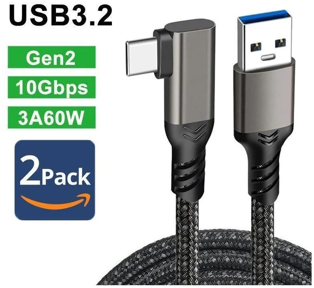 Alt view image 15 of 20 - 2-Pack USB A to USB C Cable Right Angle 1.6FT, USB 3.1/3.2 10Gbps Data Transfer and 60W 3A Fast Charging Long Cable for Android Auto Samsung, VR Link External, SSD and Other USB to Type C Device