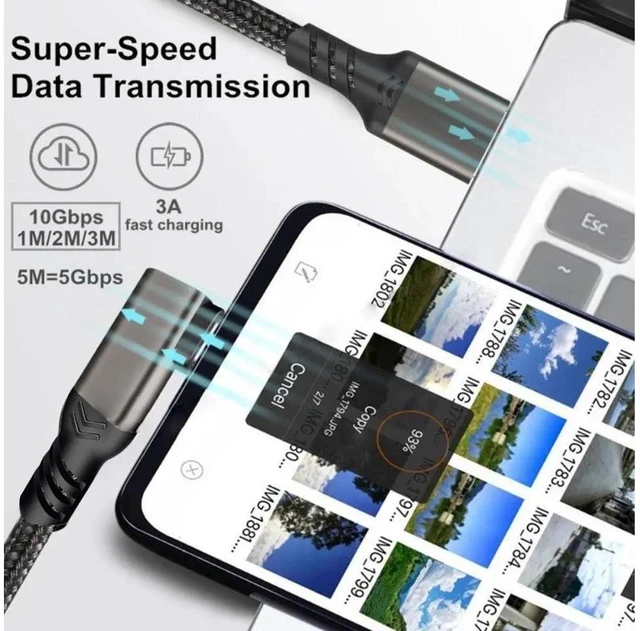 Alt view image 17 of 20 - 2-Pack USB A to USB C Cable Right Angle 1.6FT, USB 3.1/3.2 10Gbps Data Transfer and 60W 3A Fast Charging Long Cable for Android Auto Samsung, VR Link External, SSD and Other USB to Type C Device