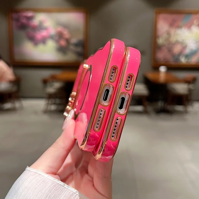 Alt view image 9 of 12 - for iPhone 14 Pro Max Case Magnetic,for Women Girls Soft Cute Wave Frame Curly Shape Love Heart Luxury Plating Phone Case Compatible with MagSafe Shockproof Back Cover 6.7"-Hot Pink