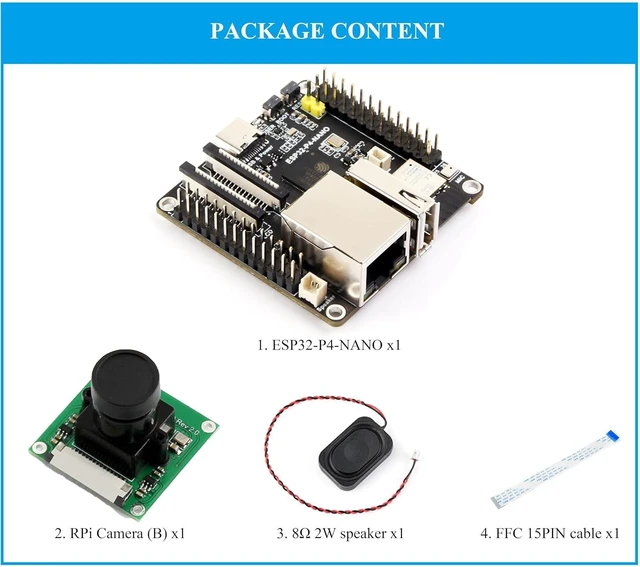 Alt view image 9 of 14 - ESP32-P4-NANO Development Board, Uses ESP32-P4 Chip with RISC-V Dual-Core and Single-Core Processors, Human-Machine Interfaces: MIPI-CSI, MIPI-DSI, USB, ETH. Comes with Speaker + RPi Camera, 4 Items