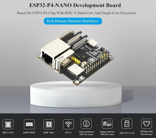 Alt view image 10 of 14 - ESP32-P4-NANO Development Board, Uses ESP32-P4 Chip with RISC-V Dual-Core and Single-Core Processors, Human-Machine Interfaces: MIPI-CSI, MIPI-DSI, USB, ETH. Comes with Speaker + RPi Camera, 4 Items