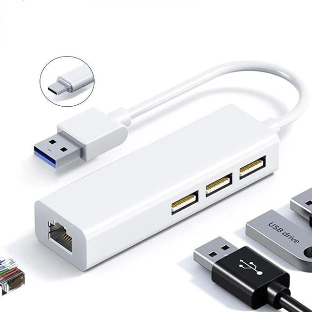 Alt view image 2 of 2 - USB Ethernet with 3 Port USB HUB 2.0 RJ45 Lan Network Card USB To Ethernet Adapter for Mac Android PC RTL8152 USB 2.0 HUB(Type-c)
Black