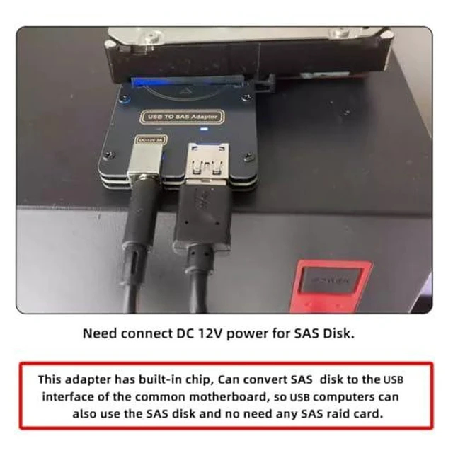 Alt view image 13 of 14 - DIXSG USB 3.0 to SAS Adapter for 2.5/3.5" SFF-8482 SAS Hard Disks to USB Converter Adapter with Power Supply (Need Power Supply to Work)