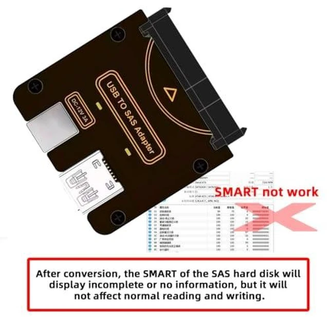 Alt view image 14 of 14 - DIXSG USB 3.0 to SAS Adapter for 2.5/3.5" SFF-8482 SAS Hard Disks to USB Converter Adapter with Power Supply (Need Power Supply to Work)