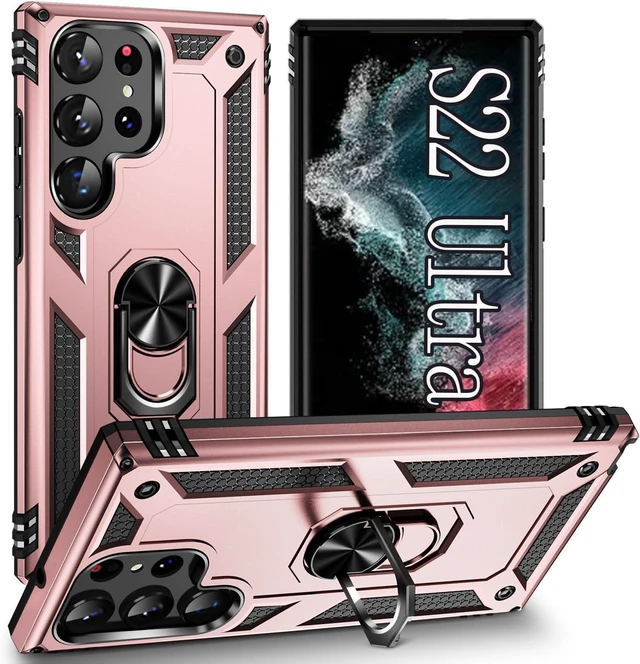 Alt view image 13 of 13 - S22 Ultra Phone Case for Samsung Galaxy 22 Ultra,with Stand, Military Shockproof Protection Case,S22 Ultra Case Rose Gold