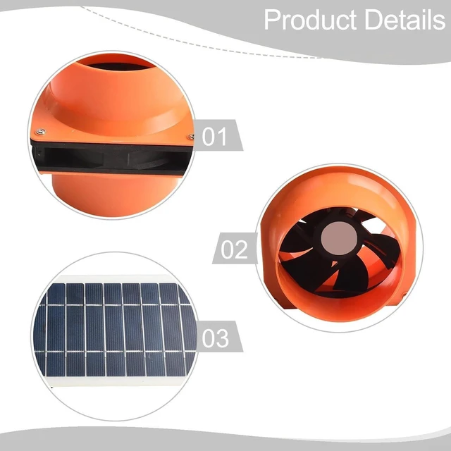 Alt view image 9 of 14 - 12V Solar Powered for Exhaust Fan with 10W Panel, 4 Inch 130CFM Silent Ventilation for RV Boat Chicken Greenhouse Cabin Air Circulation Black