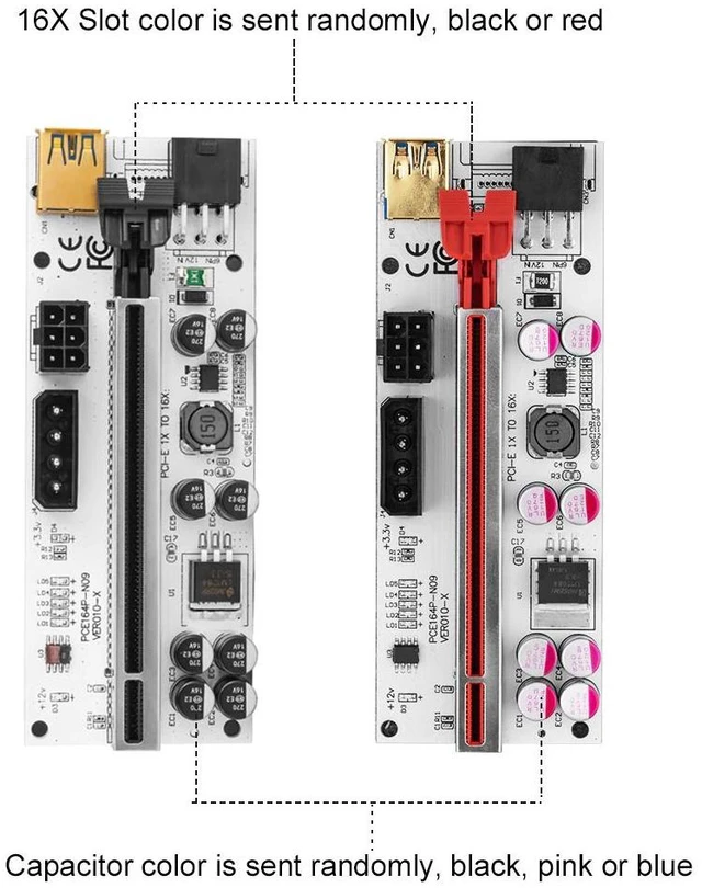 Alt view image 8 of 12 - 4pcs PCI-E Express 1x to 16x Riser 010S Card Adapter PCIE 1 to 4 Extender Slot 4 Port Multiplier Card for BTC Bitcoin Miner