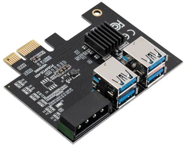 Alt view image 6 of 12 - 4pcs PCI-E Express 1x to 16x Riser 010S Card Adapter PCIE 1 to 4 Extender Slot 4 Port Multiplier Card for BTC Bitcoin Miner