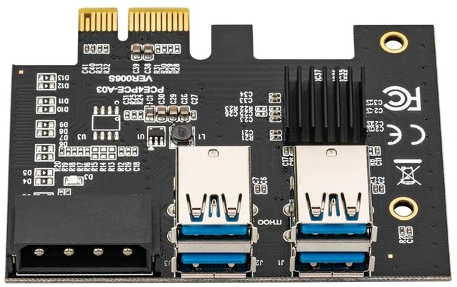 Alt view image 9 of 12 - 4pcs PCI-E Express 1x to 16x Riser 010S Card Adapter PCIE 1 to 4 Extender Slot 4 Port Multiplier Card for BTC Bitcoin Miner