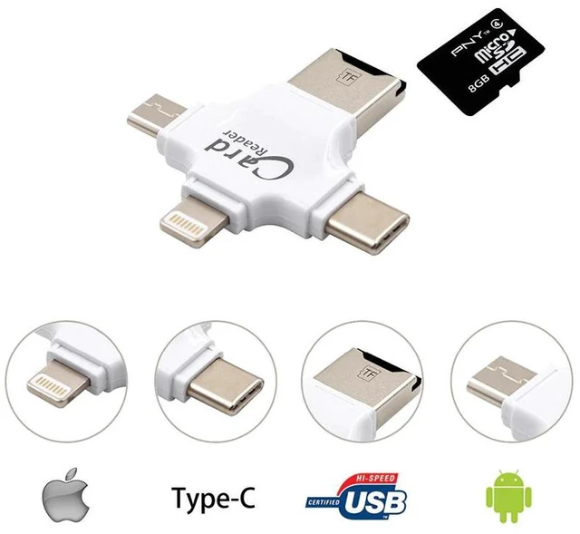 Alt view image 9 of 10 - 4 in 1 Card Reader usb-C Micro USB MicroSD tipo C Cardreader for Android ipad/iphone 7plus 6s5s MacBook OTG TF SD reader