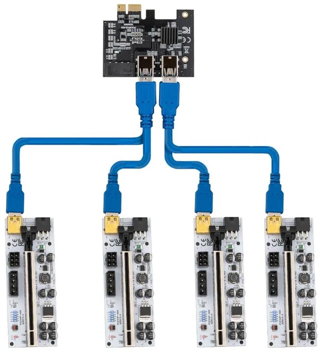 Alt view image 10 of 12 - 4pcs PCI-E Express 1x to 16x Riser 010S Card Adapter PCIE 1 to 4 Extender Slot 4 Port Multiplier Card for BTC Bitcoin Miner