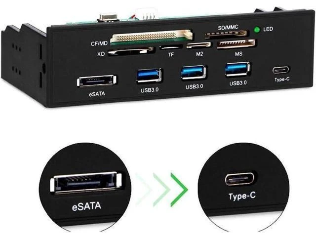 Alt view image 11 of 12 - 5.25 Inch Internal Multi-Function Front Panel Media Card Reader, Built-in USB 3.0, USB-C, eSATA Port, Supports CF/SD/MS/XD/M2/MS Pro Duo Memory Cards for Desktop PC Optical Drive Bay