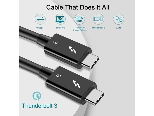 Alt view image 18 of 20 - 0.7M/2.3ft 100W Thunderbolt 3 cable 40Gbps 5K@60Hz Thunderbolt 3 to Thunderbolt 3 Cable for Thunderbolt 3 Docking Station Macs eokCXOY