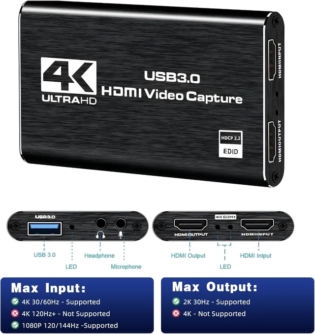Alt view image 9 of 14 - Capture Card, 4K HDMI Video Capture Card, Game Capture Card, 1080P 60FPS Video Capture Device, HDMI to USB 3.0 Capture Card for Streaming, Work with Camera/Xbox/PS4/PS5/PC/OBS