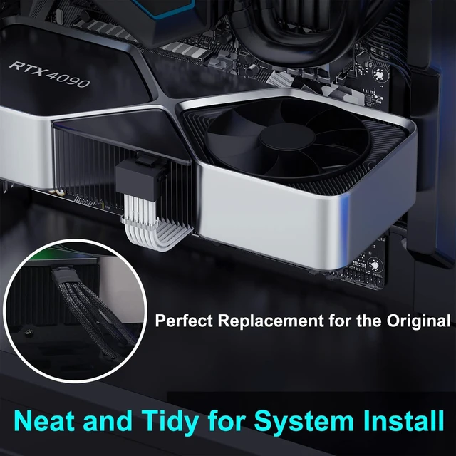 Alt view image 9 of 10 - Bangfun 90 Degree 16Pin RTX 4090 GPU Power Cable, PCIE 5.0 16Pin to 3X8Pin Male to Female Right Angled 12VHPWR GPU Extension Cable Adapter for GeForce RTX 3090Ti 4080 Super 5080 5070 Ti-13inch White