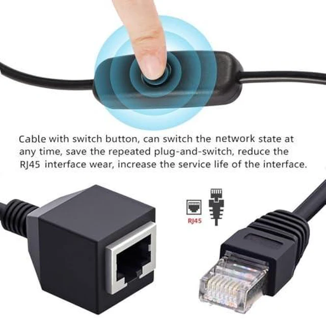 Alt view image 11 of 12 - DIXSG RJ45 Switch Extension Cable,CAT6 RJ45 Male to Female with On/Off Switch Button Ethernet Network Extension Cable 1.97FT/0.6M