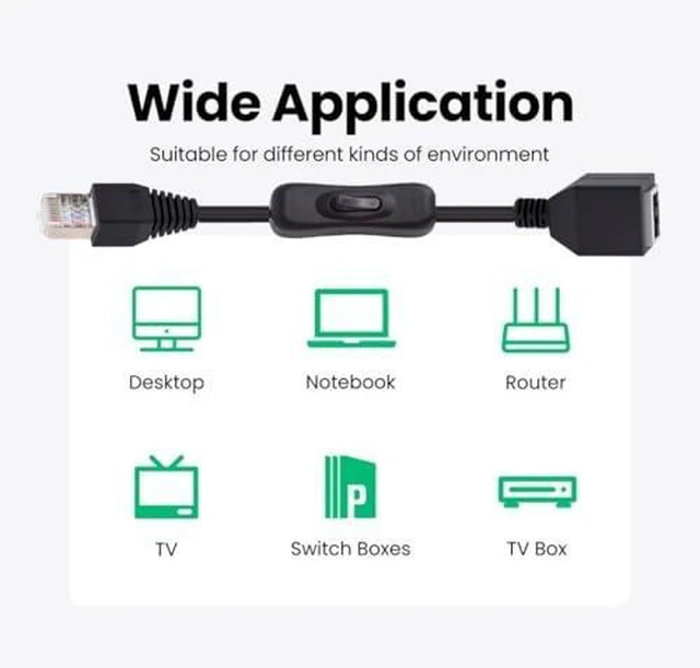 Alt view image 12 of 12 - DIXSG RJ45 Switch Extension Cable,CAT6 RJ45 Male to Female with On/Off Switch Button Ethernet Network Extension Cable 1.97FT/0.6M