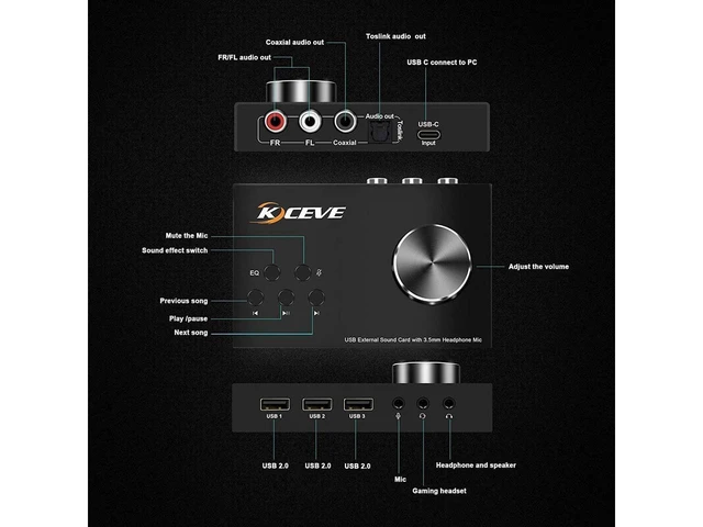 Alt view image 20 of 20 - External Sound Card with Volume Control, Multimedia USB Controller Knob, USB Audio Adapter with 3.5mm Headphone and Microphone Jack, for Windows, Mac, Linux, PC, Laptops, Desktops eokCXOY