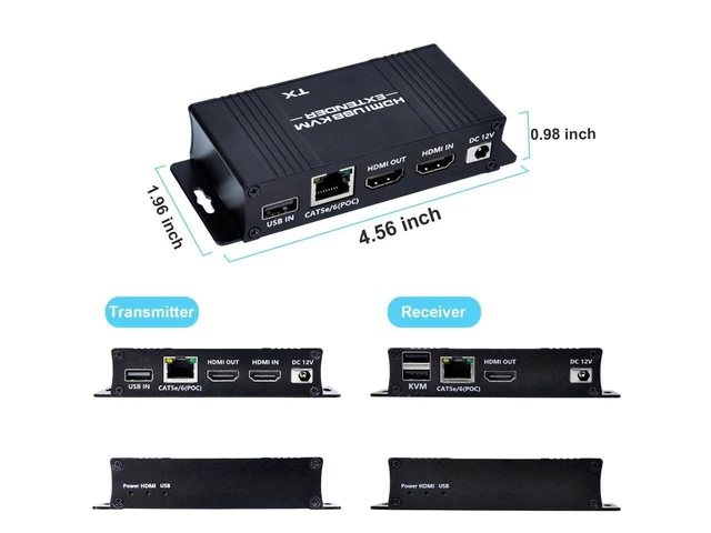 Alt view image 18 of 20 - HDMI KVM USB Extender Over Cat5e/6/7-164FT HDMI to RJ45 1080P@60hz HDMI Over Ethernet KVM Extender Transmitter Receiver Support Keyboard Mouse USB Control No Latency Single Power Supply POC Function