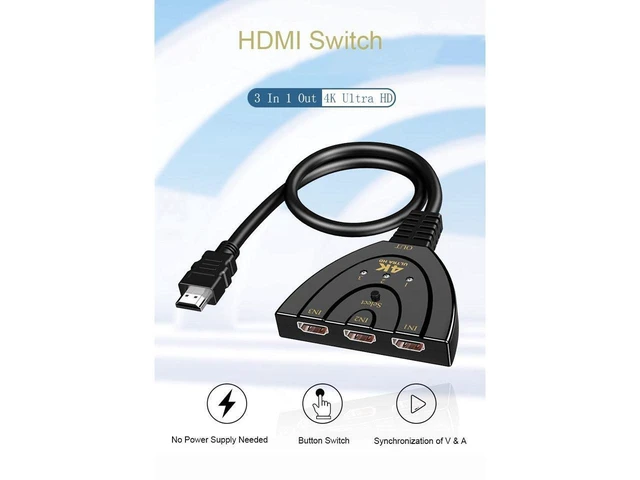 Alt view image 18 of 20 - HDMI Switch, 4K HDMI Splitter 3 in 1 Out,3 Port HDMI Switch 3x1 Switch Splitter with Pigtail Cable Supports Full HD 4K 1080P 3D Player eokCXOY