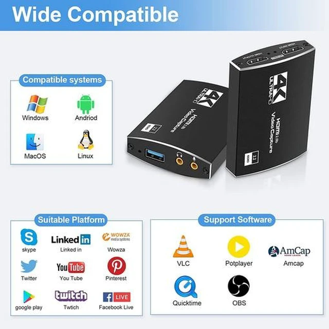 Alt view image 16 of 19 - Torpedo Nova 4K HDMI to USB 3.0 Video Capture Card, 1080p60 HD Game Capture Device with 4K60 HDR Loop-Out, Plug & Play, UVC/UAC for Live Streaming, Gaming, Recording on PC/Mac