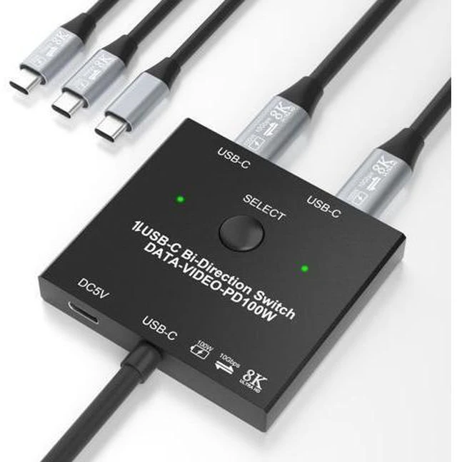 Alt view image 8 of 14 - WISDUM 8K USB C Switch, USB C Switcher for 2 Computers Bi-Directional, USB C KVM Switch with Wired Remote & 2 USB-C Cables, for 100W Charging+10Gbps Data+Video Transfer, 8K@60Hz/4K@144Hz