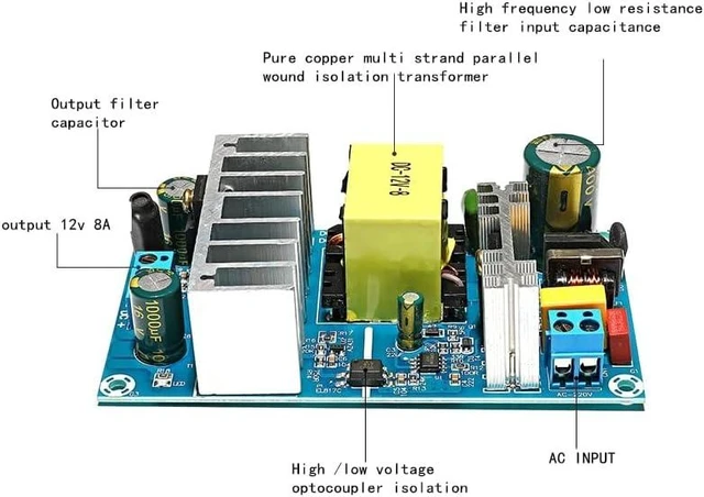 Alt view image 8 of 8 - 90-260 VAC to DC 12V 1A 2A 4A 6A 8A 13A 17A Switching Power Supply Board high Power Industrial Bare Board Module AC-DC (Color : 12V 4A, Size : 100-240V)