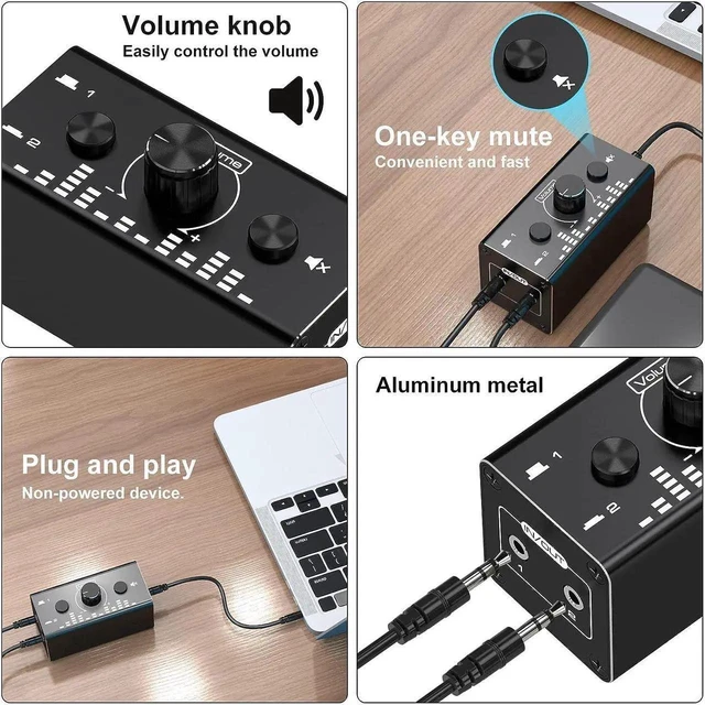Alt view image 18 of 20 - 3.5mm Jack Audio Switch, 2 In 1 Out / 1 In 2 Out Audio Switcher Audio Selector with 3.5mm Audio Cable and Volume Control for PC Phone Laptop Headphone
