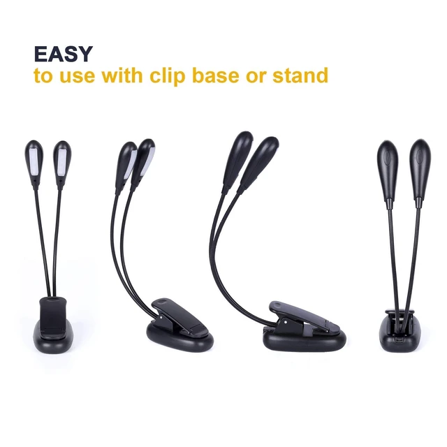 Alt view image 14 of 14 - Rechargeable Music Stand Light, Clip on Reading Light, 8 LED Book Lamp, 3-Level Brightness for Eye Protection, Perfect for Piano, Orchestra, Bookworms, Craft (White & Warm, Dual Arm)