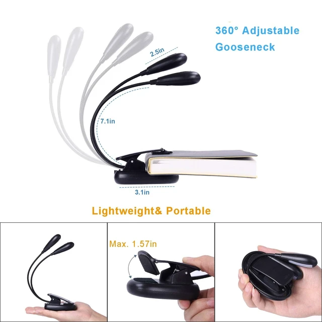 Alt view image 11 of 14 - Rechargeable Music Stand Light, Clip on Reading Light, 8 LED Book Lamp, 3-Level Brightness for Eye Protection, Perfect for Piano, Orchestra, Bookworms, Craft (White & Warm, Dual Arm)