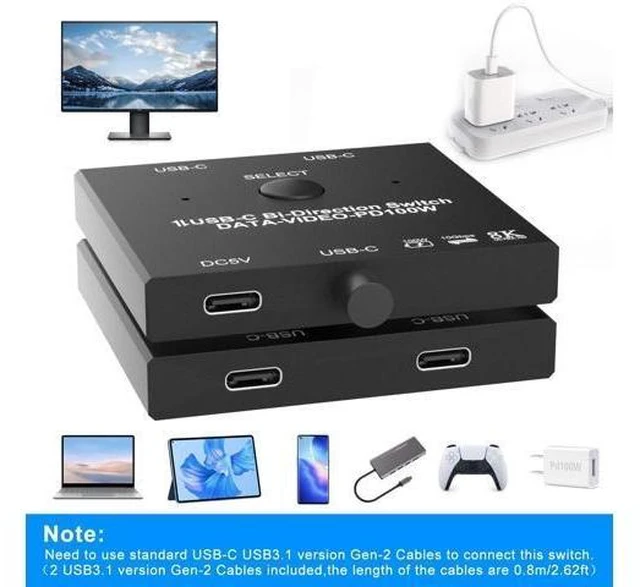 Alt view image 14 of 14 - WISDUM 8K USB C Switch, USB C Switcher for 2 Computers Bi-Directional, USB C KVM Switch with Wired Remote & 2 USB-C Cables, for 100W Charging+10Gbps Data+Video Transfer, 8K@60Hz/4K@144Hz