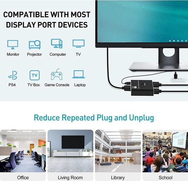Alt view image 17 of 20 - Torpedo Nova DisplayPort 8K DP 1.4 Bidirectional Switch with IR Remote - 2x1/1x2 Manual Switcher, Support 8K@30Hz, 4K@120Hz, 32.4Gbps Bandwidth, External Power Required
